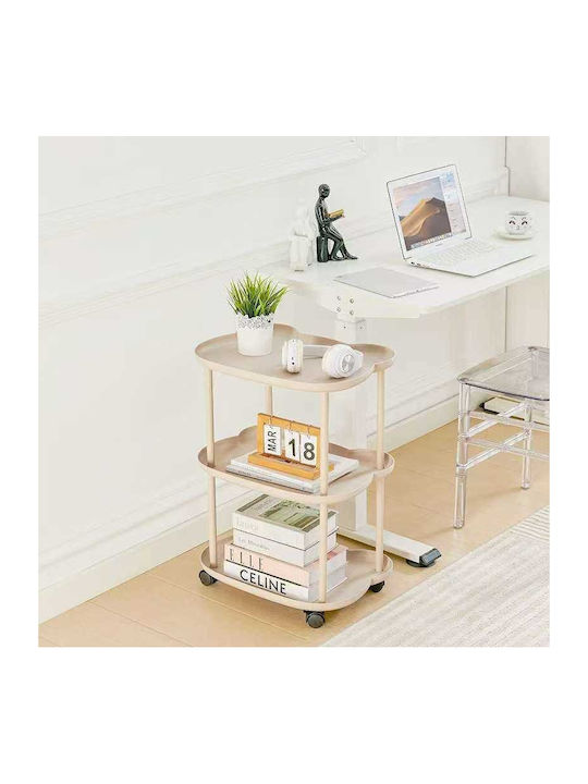 Tradesor Oval Beistelltisch aus Metall mit Rädern Beige M20xL35cm