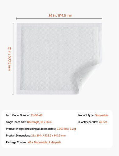 Vevor Incontinence Underpads Reusable 53.34x91.44cm 48pcs