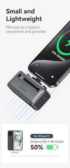 Usams CD233 Power Bank 4500mAh 20W Power Delivery Grau