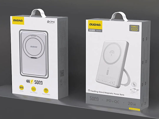 Dudao K28 MagSafe Power Bank 10000mAh 20W με Θύρα USB-A και Θύρα USB-C Power Delivery Ασημί