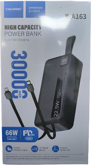 Takemore K-A163 Power Bank 30000mAh with USB-A Port and USB-C Port
