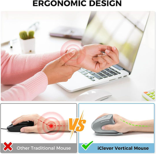 iClever TM254G Wireless Ergonomic Mouse Gray