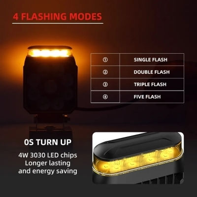 LED Slim Spotlight 10-30 Volt High Power 10W Built-in Road Assistance Strobe Orange 10cm X 12.8cm X 3.6cm
