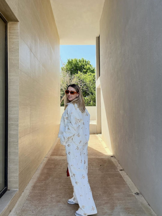 Γυναικείο Τζιν Μπουφάν Off White Multi