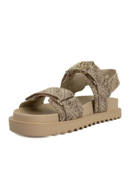 Women's Flat Sandals with Strap in Beige Color