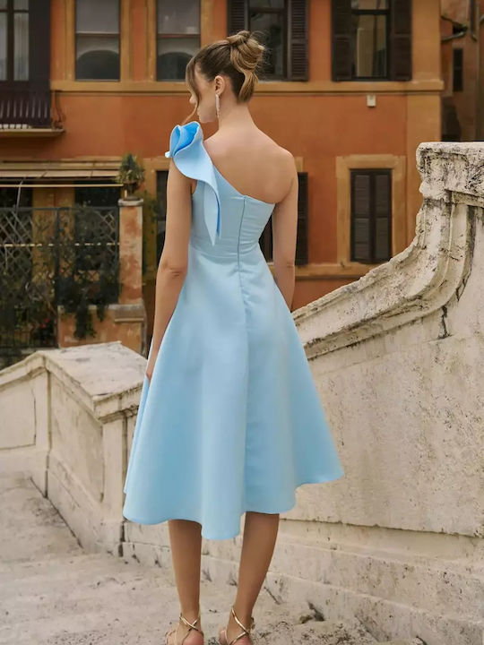 Summer Midi Dress for Wedding Christening Satin Light Blue