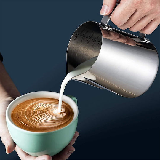 Cana din oțel inoxidabil pentru spumare lapte cu mâner Quasar Co. Cana pentru cappuccino cu cioc Bar Cana Barista 600 ml H 11 cm