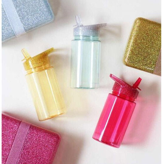 A Little Lovely Company Kids Water Bottle Plastic with Straw Purple 450ml
