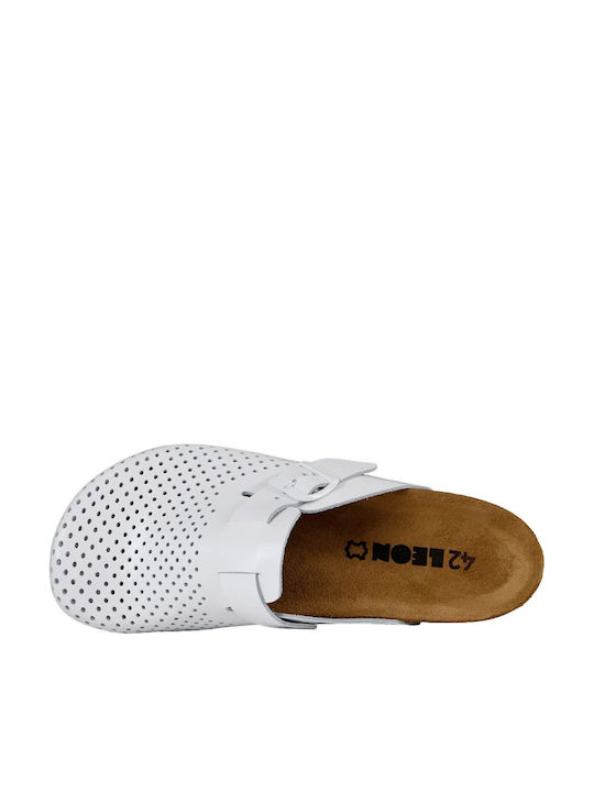 Leon Herren Leder Anatomisch Clogs Weiß