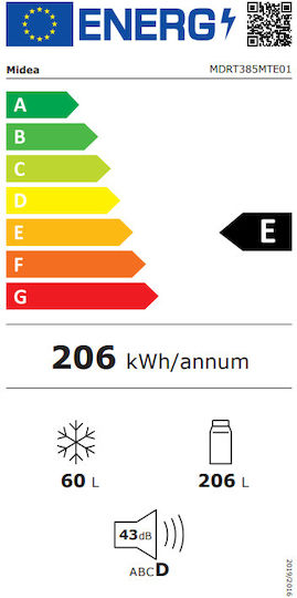 Midea Kühlschrank mit Doppeltür 266Es Total NoFrost H165.7xB54.5xT61cm. Weiß MDRT385MTE01