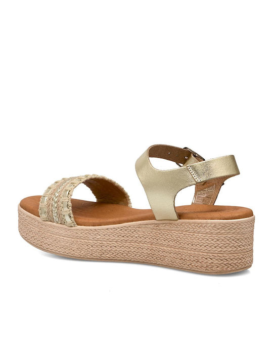 Leather Women's Flat Sandals in Gold Color