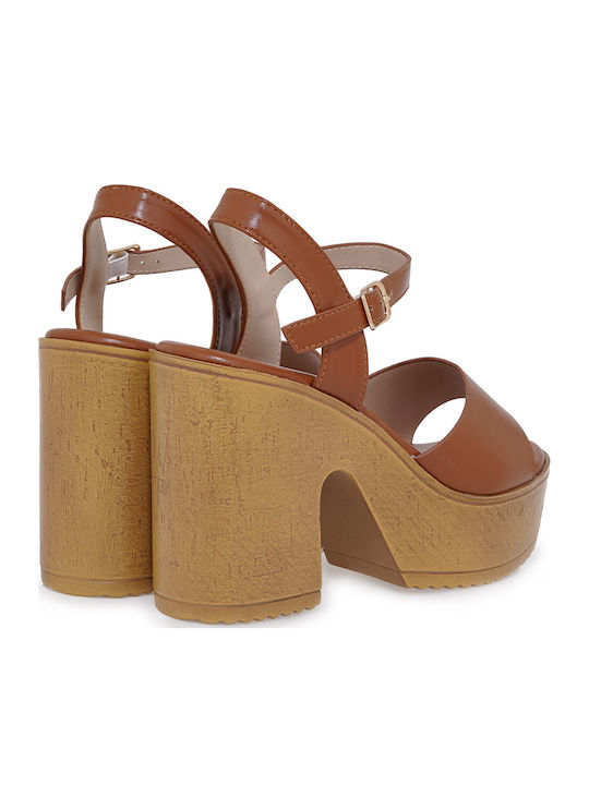 Mules with High Heel in Tabac Brown Color