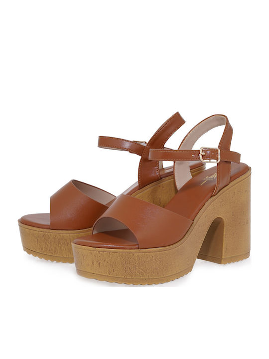 Mules with High Heel in Tabac Brown Color