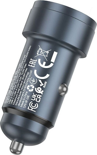 Hoco Z57A Auto-Ladegerät 30W 3A Schnellladung mit Anschlüssen: 1xUSB 1xType-C Gray Farbe