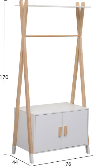 HomeMarkt Paschal Παιδική Κρεμάστρα Πολλαπλών Θέσεων Ξύλινη Λευκή με Ράφι 76x15.95cm