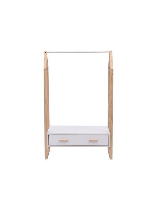 HomeMarkt Wooden Kids Wall Hanger with Hooks Pepe White 80x40x125cm