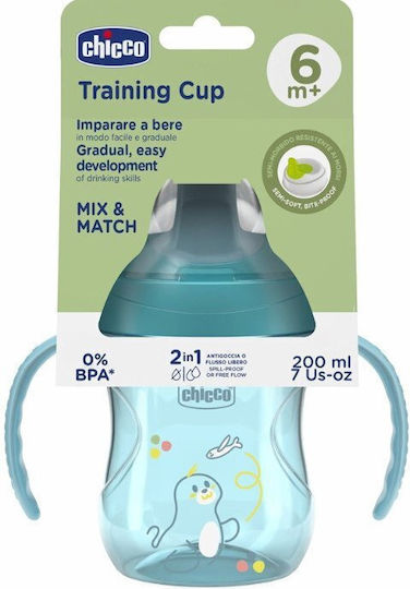 Chicco Training Cup Εκπαιδευτικό Μπιμπερό Πλαστικό με Λαβές Ροζ για 6m+ 200ml