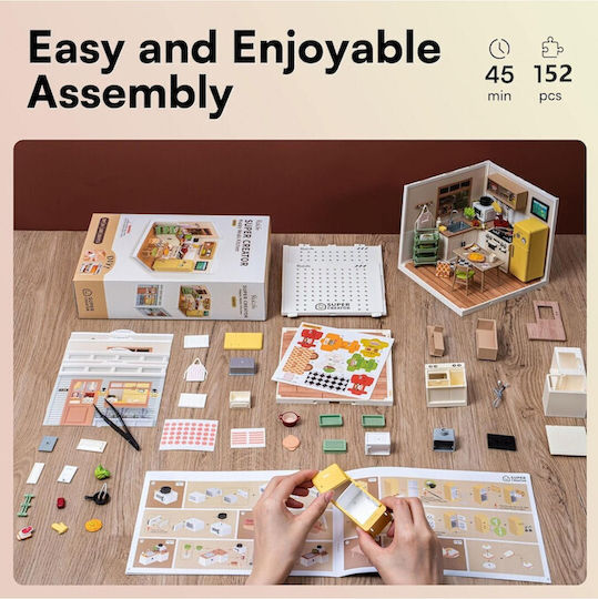 Rolife Construction & Building Toys Wooden Robotime Happy Meals Kitchen with LED for Children Aged 8+