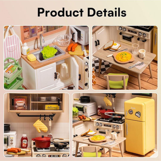 Rolife Construction & Building Toys Wooden Robotime Happy Meals Kitchen with LED for Children Aged 8+