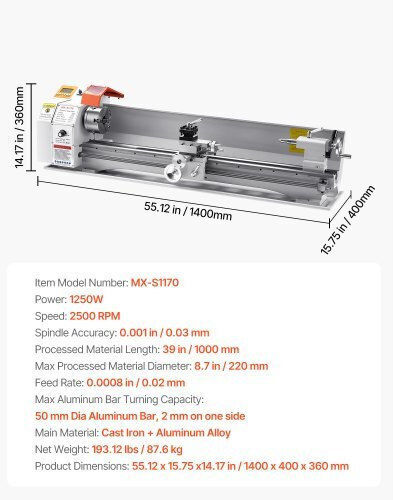 Vevor Мини стругова машина QZDCLWCC8739XVC7CV2 с Мощност 1.25кВт