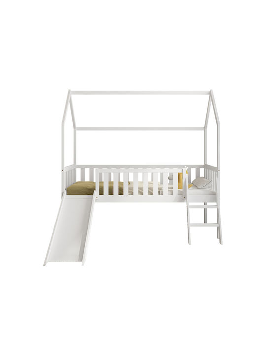 PHYLLIS Pat pentru Copii Montessori Loft Bed Single Alb pentru Saltea 90x190cm