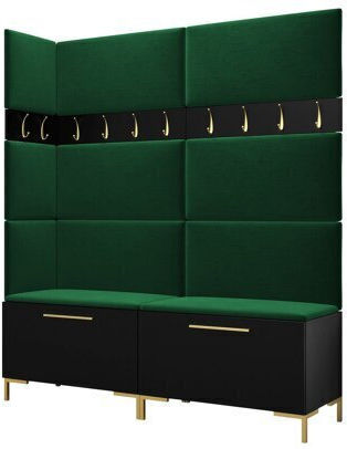 Tivsoa 104 Entry Furniture with Mirror & Hanger Black Velvet-Black Metal 168x46x196cm