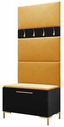 Tivsoa 102 Entry Furniture with Mirror & Hanger Black Velvet-Black Metal 84x46x196cm