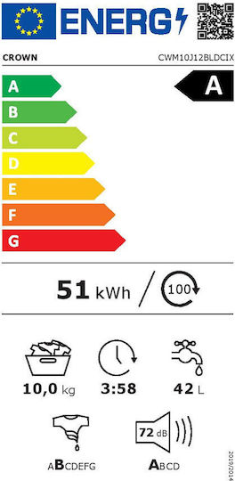 Crown Пералня 10кг 1400 Оборота Inox CWM10J12BLDCIX