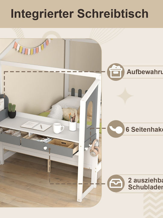 Kinderbett Einzeln mit Stauraum & Schreibtisch für Matratze x