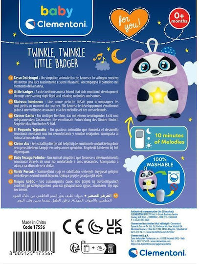 Baby Clementoni Animăluț Twinkle Twinkle Little Badger Din Țesătură Cu Lumină și Sunete Pentru Nou-Născuți