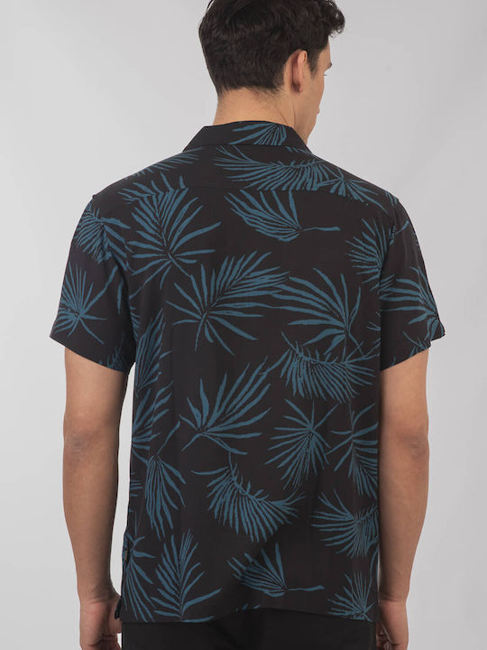 Short-sleeved Cotton Shirt Floral Black