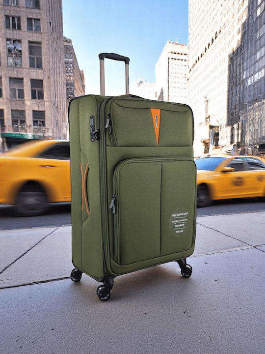 Diplomat Venice Large Travel Suitcase Fabric Green with 4 Wheels Height 79cm 6101-L