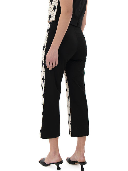 Access Women's High-waisted Fabric Capri Trousers Regular Fit Ecru-black Access Women's High-waisted Fabric Capri Trousers Regular Fit Ecru-black