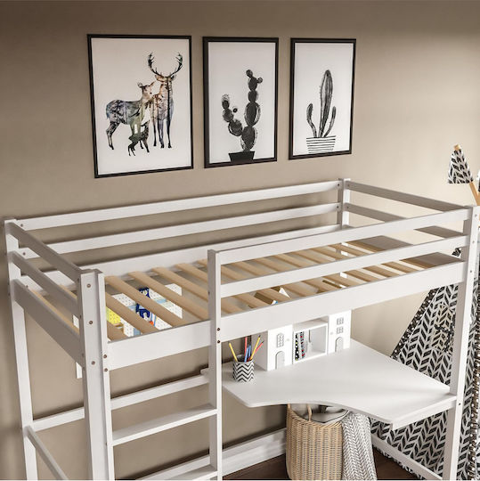 Akron Pat pentru Copii Loft Bed Single cu Birou Bej pentru Saltea 90x190cm