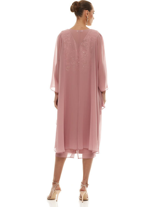 Summer Midi Evening Dress Satin Pink