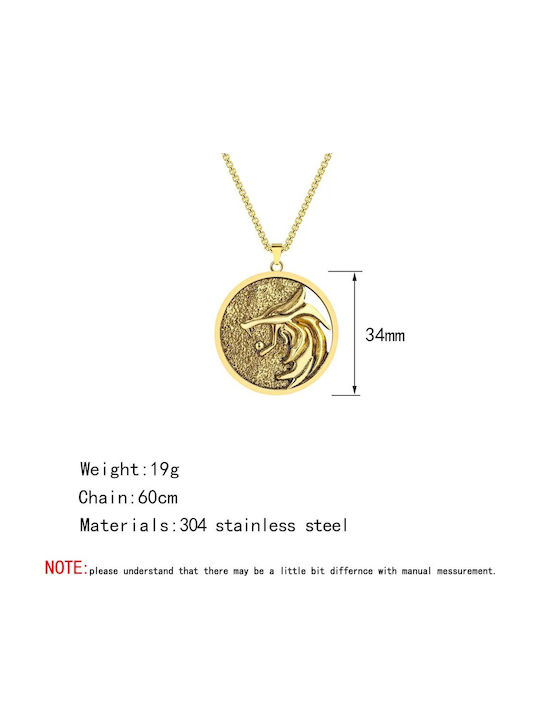 Κρεμαστό Κολιέ Λύκος " Witcher" Χρυσή Απόχρωση Witcher Logo Gold Shade Necklace Wolf Molfs Κρεμαστό Κολιέ Λύκος " Witcher" Χρυσή Απόχρωση Witcher Logo Gold Shade Necklace Wolf Molfs