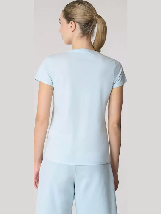 Women's Blouse Short Sleeve with V Neckline Light Blue