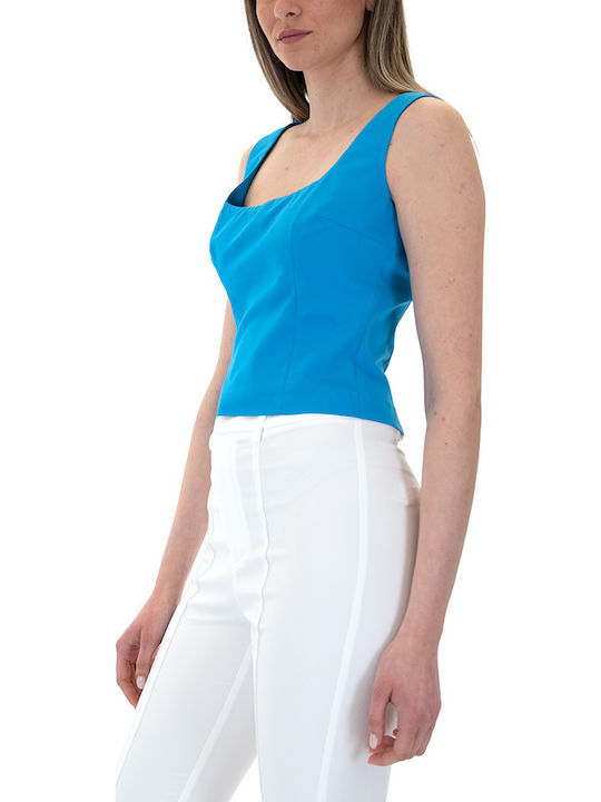 Women's Crop Top Cotton Sleeveless with Zipper Beige