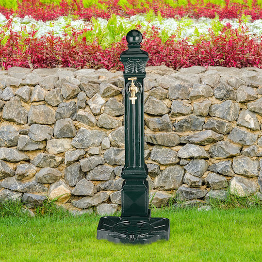 Antiker Gartenbrunnen aus Aluminium mit goldenem Wasserhahn Relaxdays Ca. Maße 80 x 28 x 32 cm Dunkelgrün
