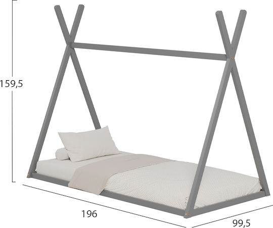 Munk Montessori Kinderbett Montessori Einzeln Gray für Matratze 90x190cm