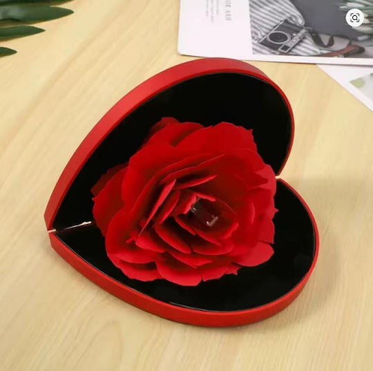 3D Gift Wrapping Box in Heart Shape with Artificial Rose for Ring