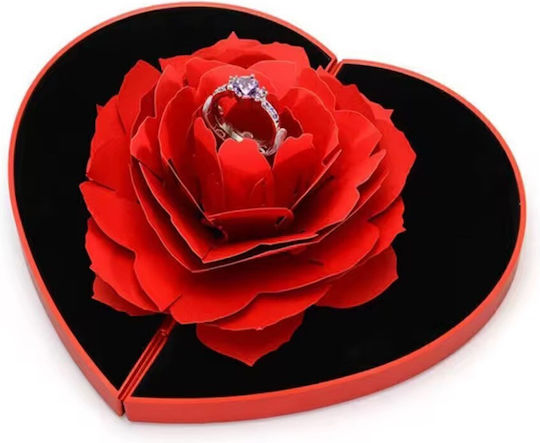 3D Gift Wrapping Box in Heart Shape with Artificial Rose for Ring