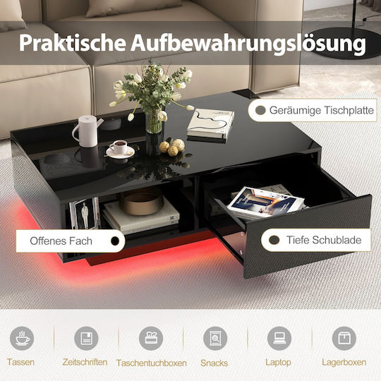 Rechteckiger Zentraler Kaffeetisch Aus Holz mit Schubladen Schwarz M100xL50xH45cm