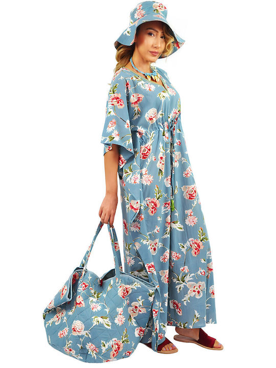 Kalimera Clothing Athens Damen Maxi Kaftan Strand Light Blue
