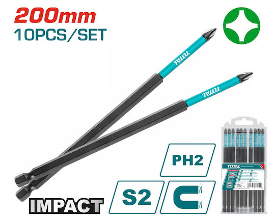 Total Magnetic Black Bits PH2 200mm 10pcs Tacim16ph285