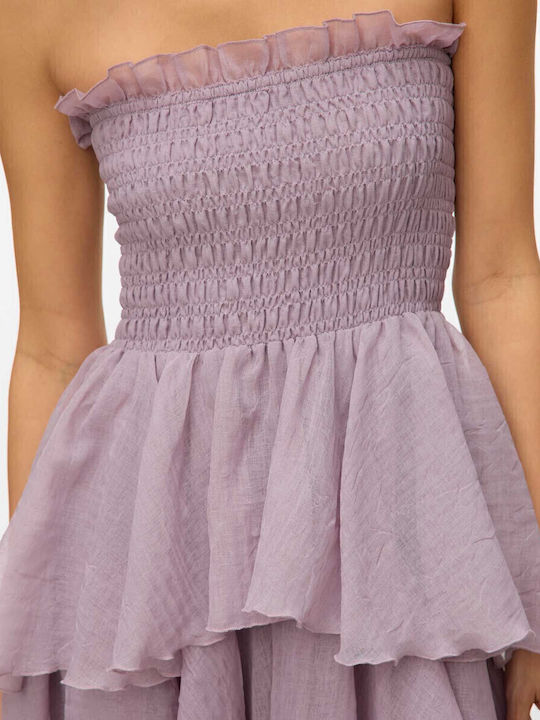 Summer Midi Dress for Wedding Christening Strapless Purple