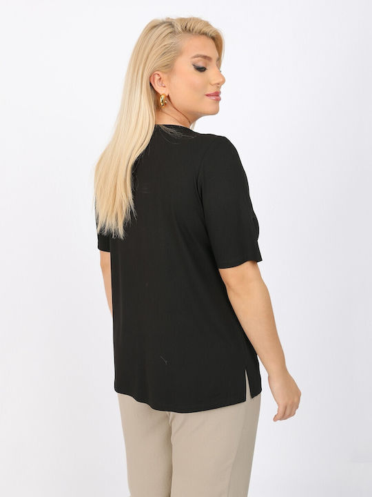 Women's Blouse Short Sleeve Black