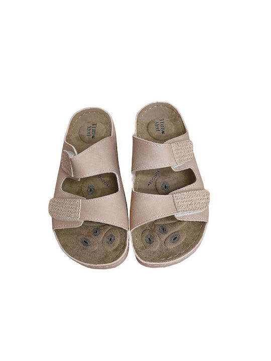 Leather Women's Flat Sandals Anatomic in Pink Color