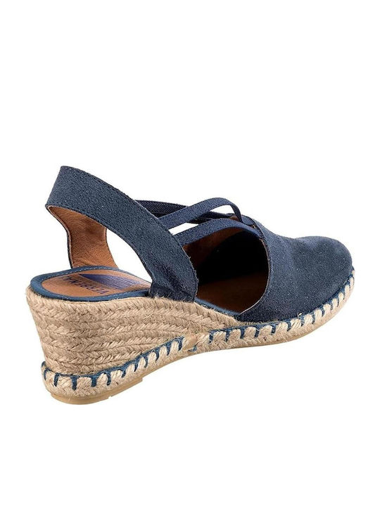 Women's Leather Platform Espadrilles Blue