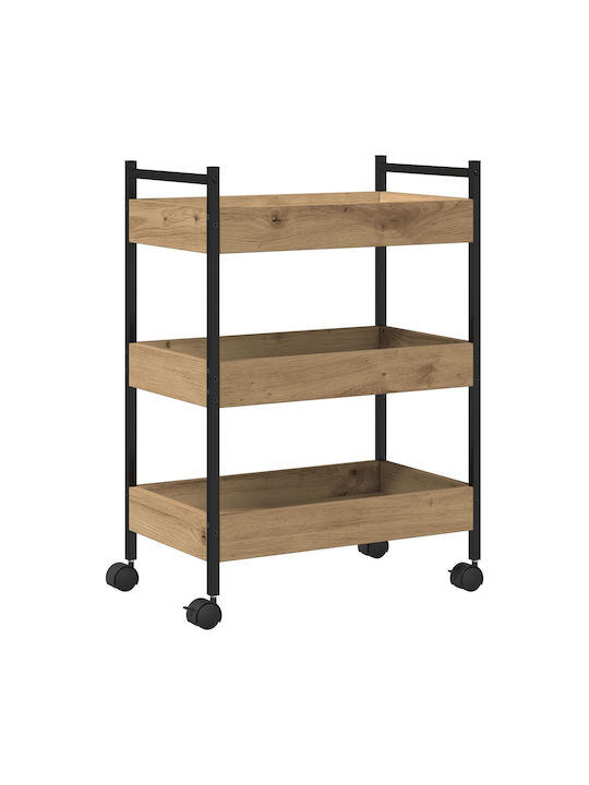 vidaXL Wooden Kitchen Trolley 3 Tiers Brown 50x30x70cm